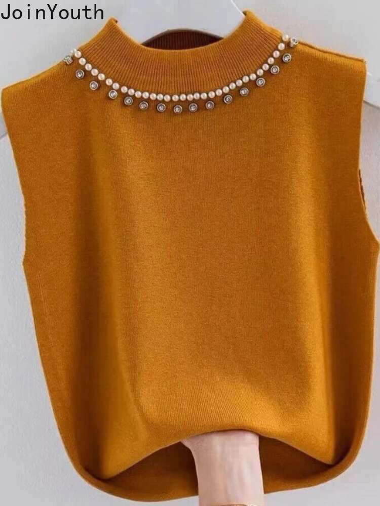 Women Clothing Temperament Vest Beading O-neck Sleeveless Tunic Camis Ropa Mujer Knitting Crop Tops Fashion Korean Tanks 63c215