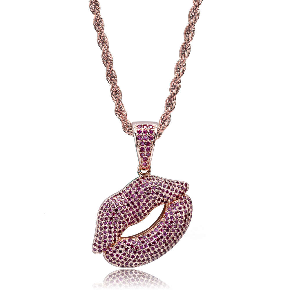 Hip-Hop Sexy Pouty Lips Micro-Paved Purple Zircon Personality Pendant