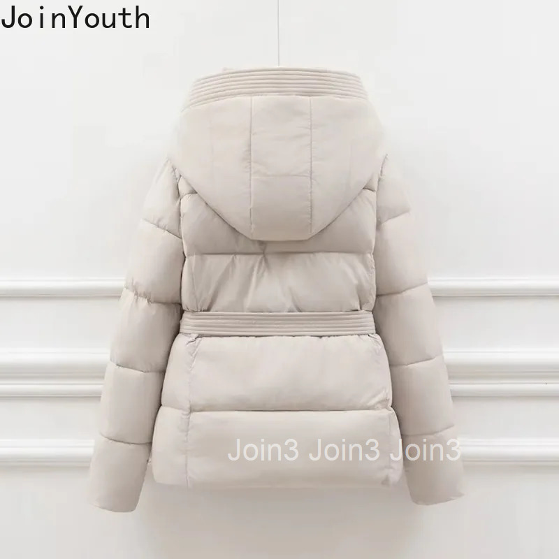 Winter Parkas New Moda Thicked Warm Women Clothing Slim Waist Lace Up Solid Elegant Jackets Tops Casual Vintage Hooded Down Coat