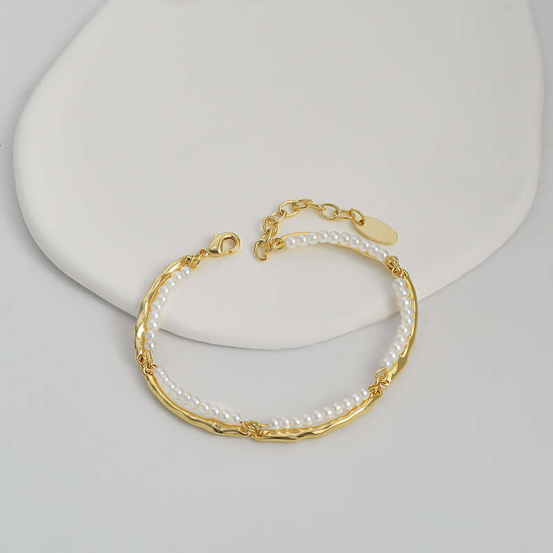 Real Gold Plated Elegant Double Layer for Women, Unique Design Pearl Jewelry, Personalized Simple Versatile Bracelet
