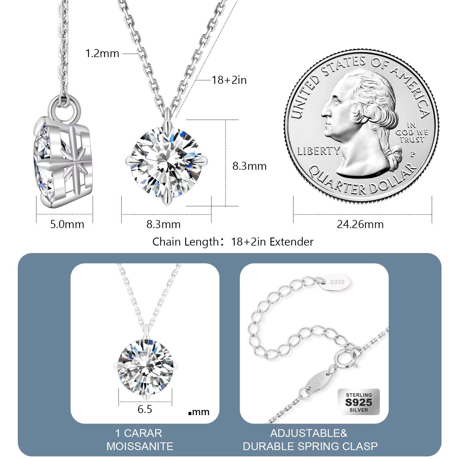 Wholesale Jewelry 2ct 1ct Lab Diamond White Gold 925 Sterling Silver Choker Chain VVS1 GRA Moissanite Pendant Necklace for Women