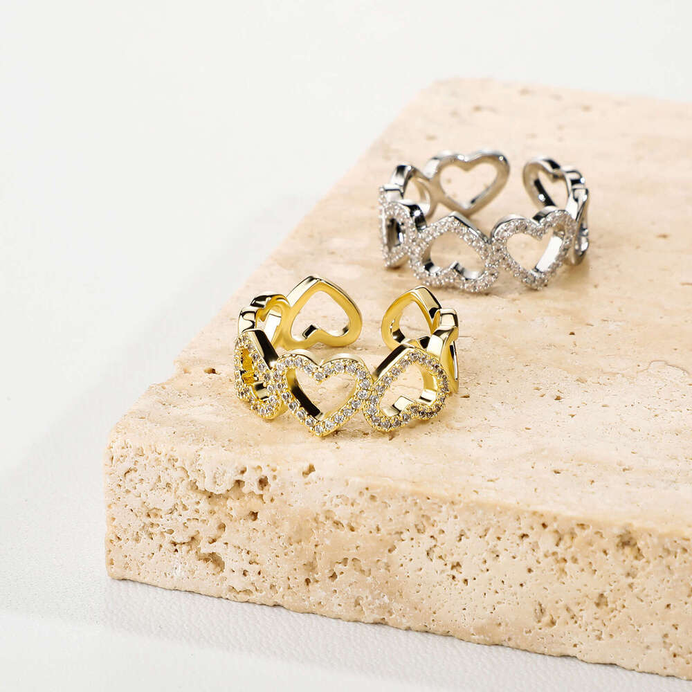 Similar Hollow Heart Zircon for Women, Simple and Elegant Open Ring, Fashionable Index Finger Ring