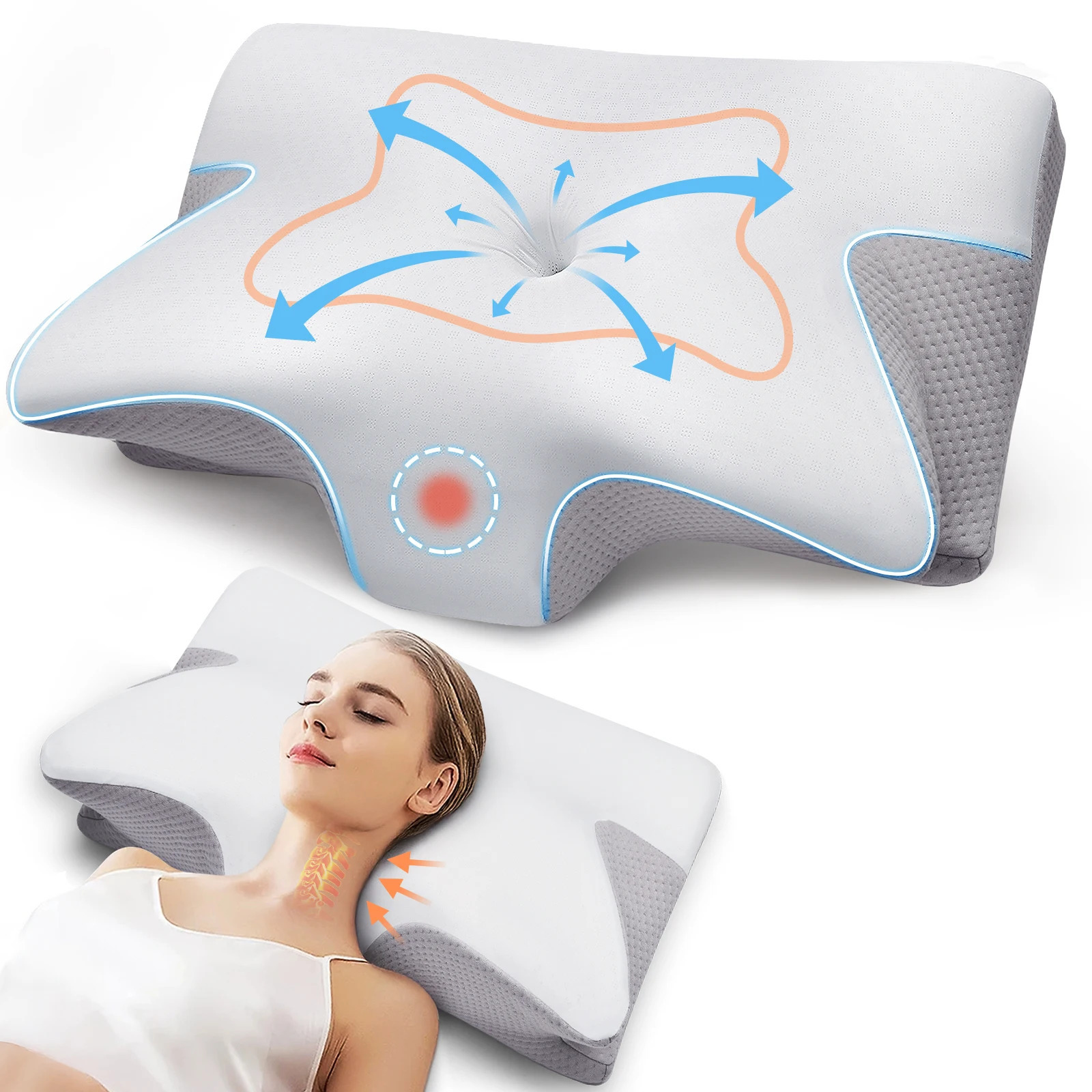 Pulatree Cervical Pillow for Neck Shoulder Pain Relief Sleeping Ergonomic Memory Foam Breathable Removable Pillowcase 250618