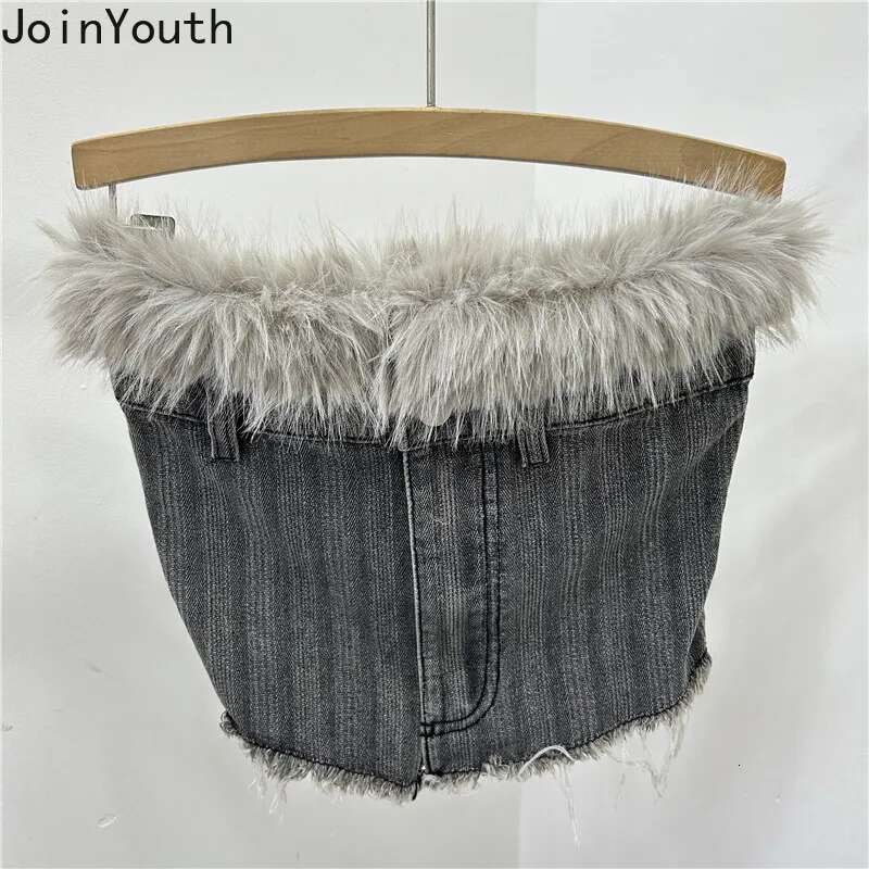 2025 Ropa Mujer Y2k Tanks Women Clothing Sexy Crop Tops Patchwork Furry Backless Camis Tunic Casual Fashion Summer Folds Vest