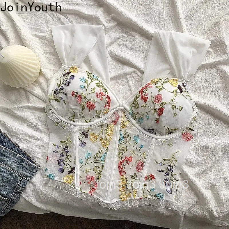Sexy Tanks for Women Patchwork Lace Embroidery Temperament Camis 2025 Ropa Mujer Backless Folds Crop Tops Fashion Summer Vest