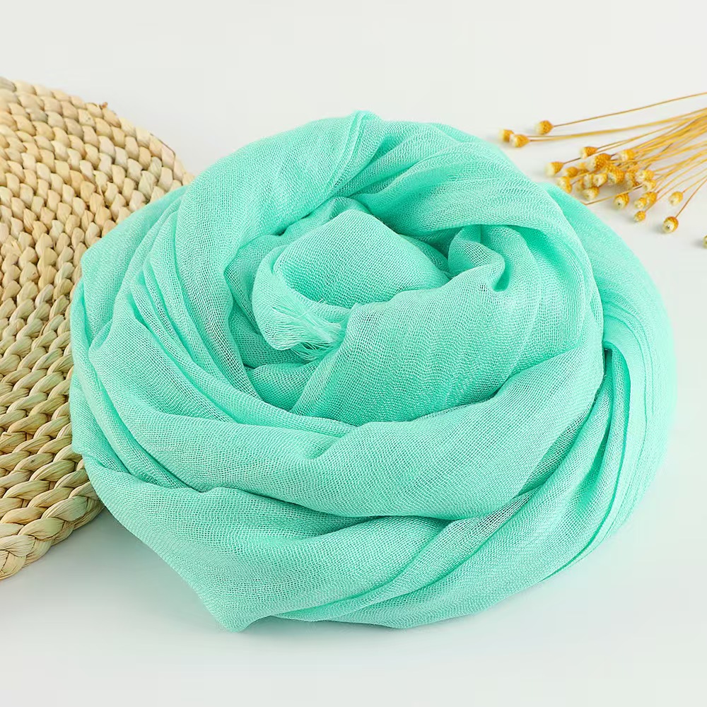 T1034 solid color cotton and linen scarf female literary sunscreen silk scarf neckband beach long silk scarf summer gauze scarf