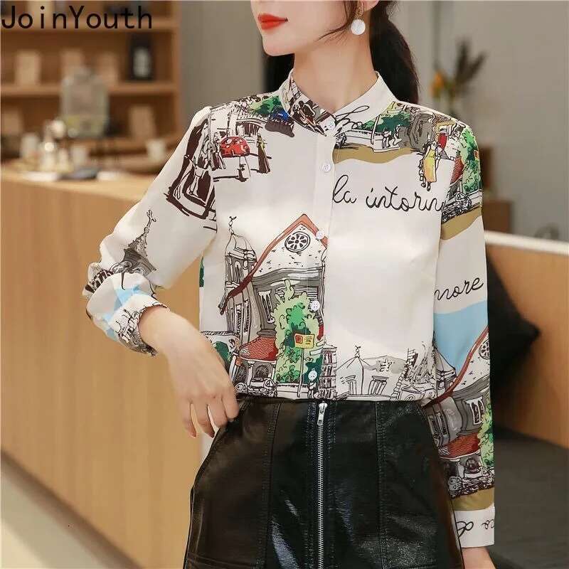 Long Sleeve Vintage Blouses for Women Print Chiffon Fashion Shirts 2025 Blusas Mujer De Moda Summer Loose Korean Blouse Tops