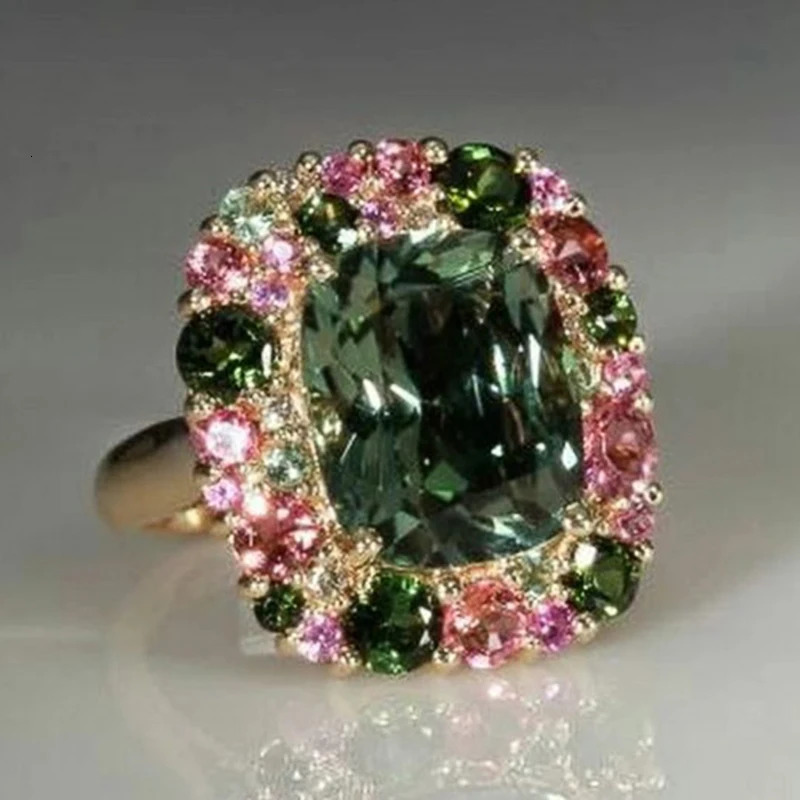 Huitan Gorgeous Green Cubic Zirconia Ladys Rings ly ned Colorful CZ Wedding Anniversary Party Fashion Jewelry for Women 250617