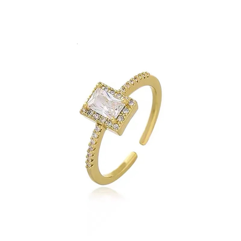 Exquisite Simple Square Zircon Gold Color Open Rings For Woman 2025 Salary Goth Jewelry Wedding Party Girls Student Ring 250617