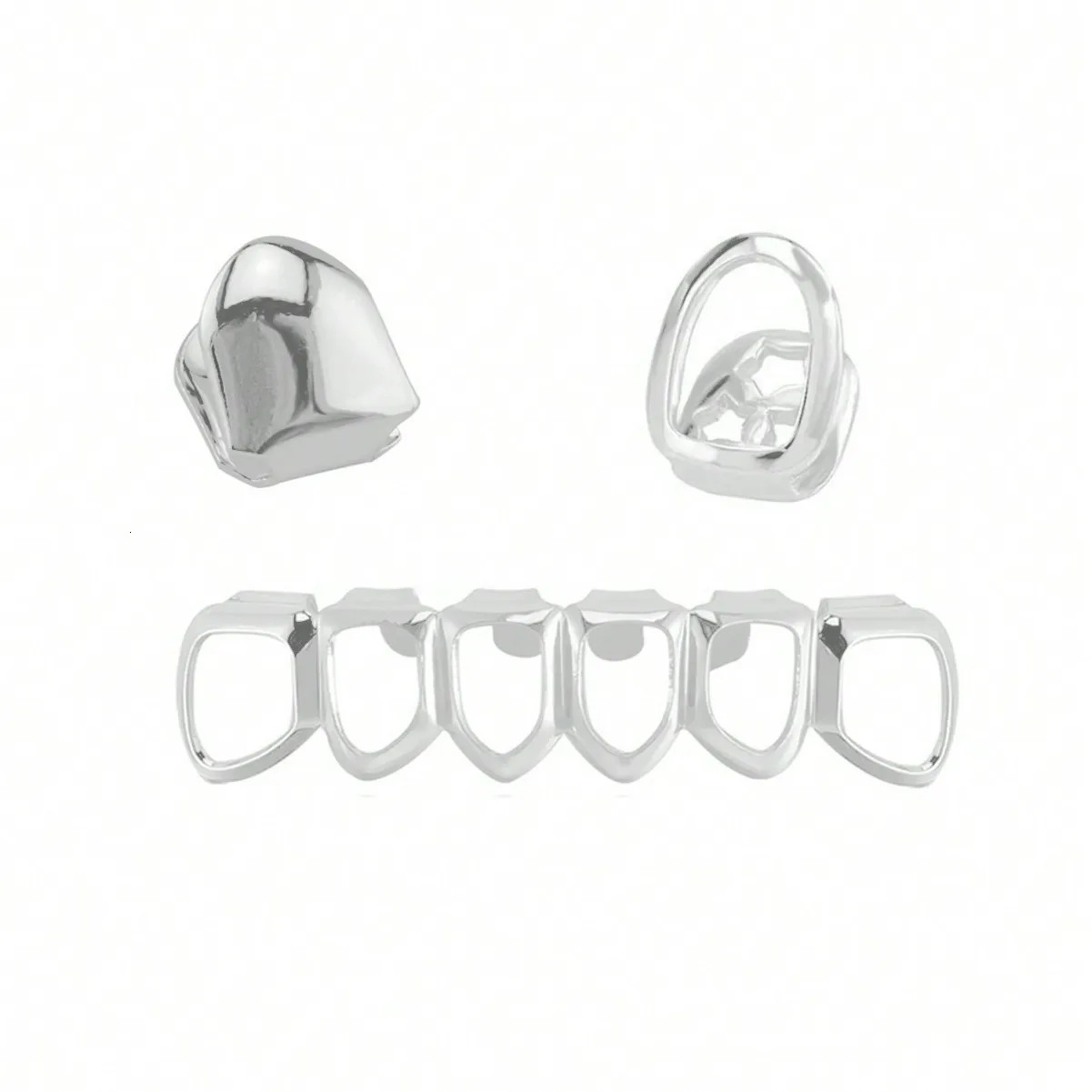 SixHollowedOut Flat Teeth HipHop Braces ThreePiece Set Stage Prop 250613