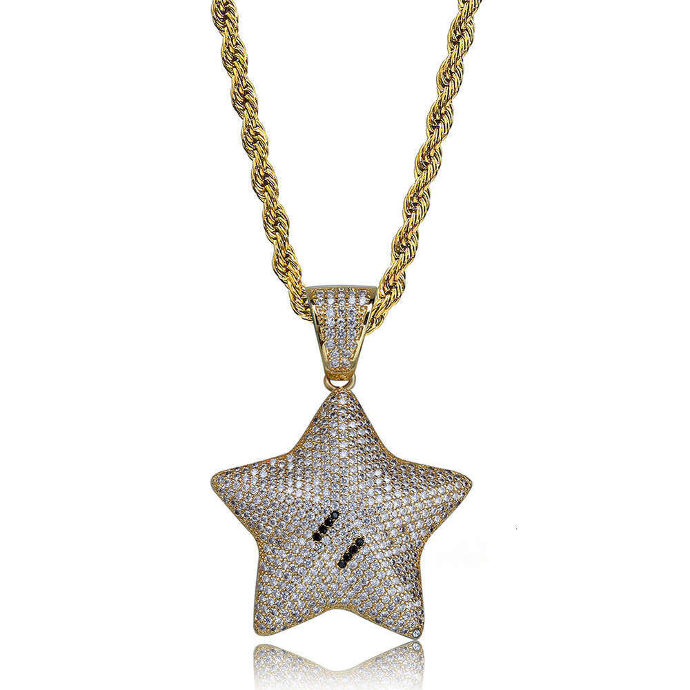Hip Hop Geometric Pentagram Cartoon Pendant Micro Paved Zircon Unisex Trendy Jewelry Necklace