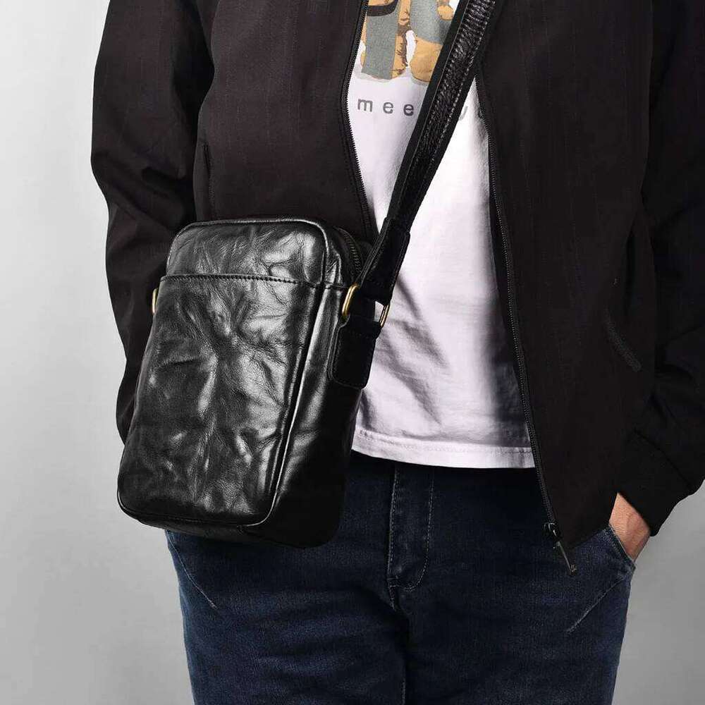Men's Retro Oil Leather Genuine Messenger Portable Shoulder Pocket Small Backpack Crossbody Bag For Casual Use Men Bags New
