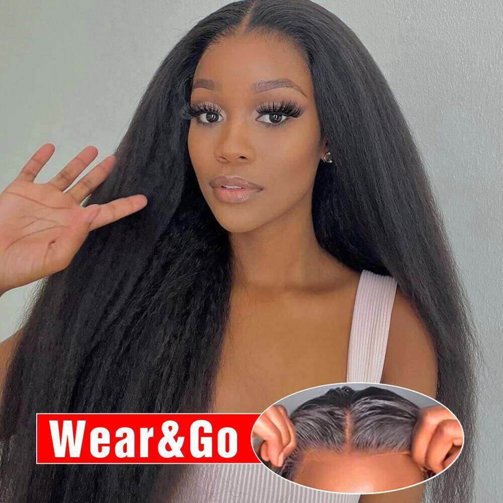Yaki Kinky Straight Glueless Wigs Ready To Wear Preplucked 4C Edges 13x6 HD Lace Frontal Wig Human Hair For Women 200