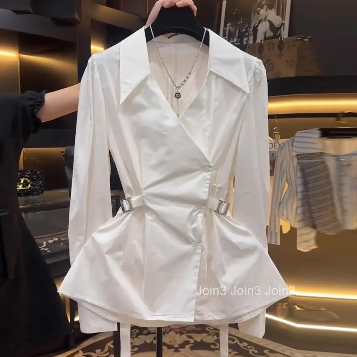 2025 Camisas De Mujer V-neck Slim Waist Shirts Women Clothing Long Sleeve Tunic Blouse Chic Bandage Tops Fchic Korean Blouses