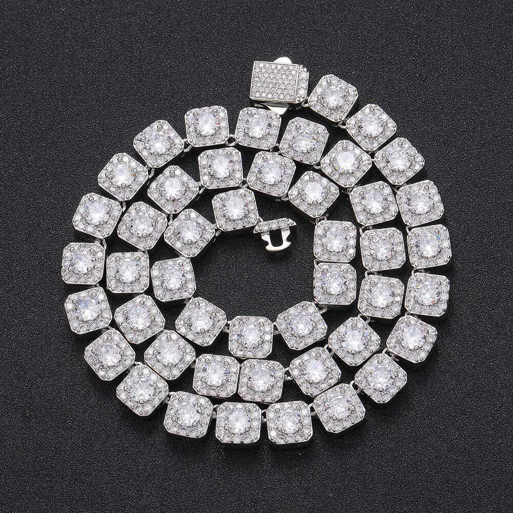 10mm Spring Clasp Square Ice Sugar Chain Zircon Trendy Brand Hip Hop Men's Necklace bc41