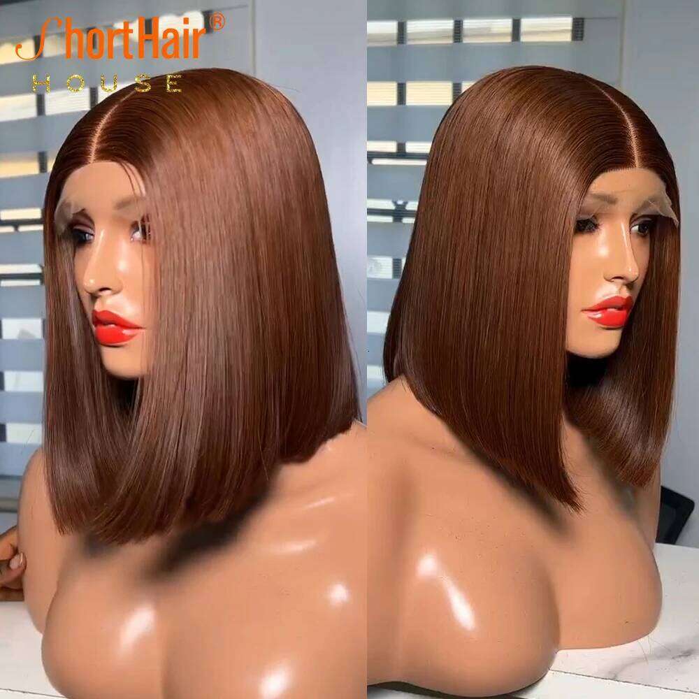 Caramel Short 4x4 Lace Closure Brazilian PrePlucked Best Human Hair Brown Blonde 13x4 Straight Bob Wigs