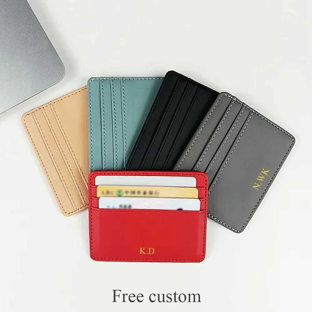 Custom Initials Letter Slim Card Holder Wallet Personalize Mini PU Leather Holder DIY Gift Women Men Cardholder Z250621