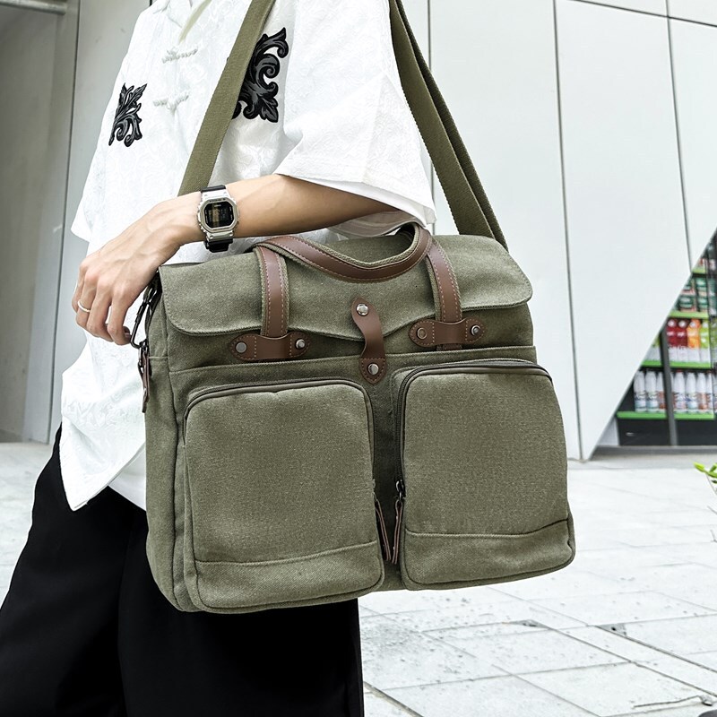 Free Shipping Designer Bag Canvas Bag Men's Business Luxury Bag Travel Briefcase European And American Retro Large Capacity Laptop Bag Shoulder C