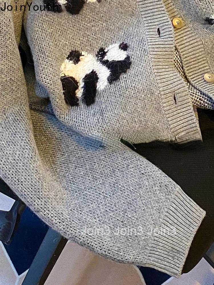 Knitted Sweater Coat Womens Clothing Sueter Mujer Long Sleeve O-neck Panda Cartoon Sweet Cardigan Tops Pull Femme Preppy Style
