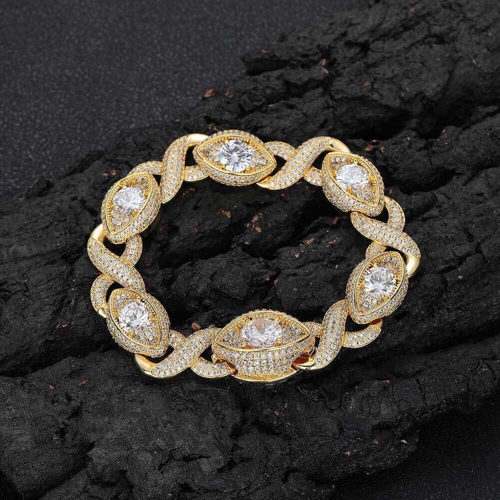 Hip Hop Zircon 15mm Infinity Eye Figure-8 Cuban Chain Men's Bracelet Accessory 8f5b