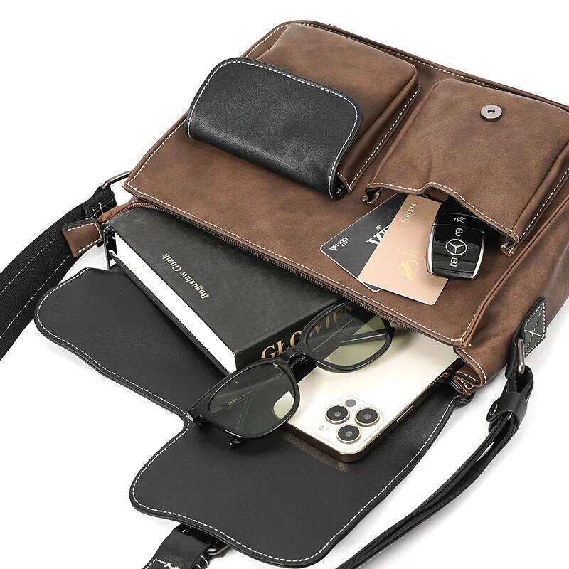 Vintage Men's Bags Fashion Brand Design Shoulder Messenger Men Falp Pockets Crossbody Bag Leather Square Satchels