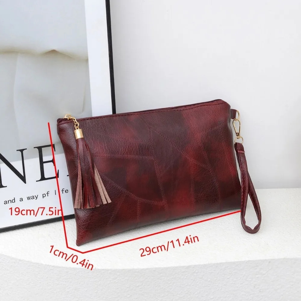 Casual Tassel Handheld Bag Korean Style Solid Color Zipper Coin Purse PU Leather Handbag Small Item Bag Men 250617