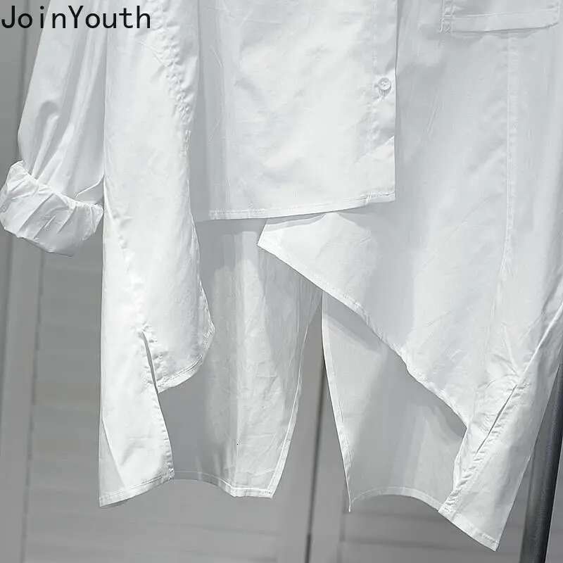 Camisas De Mujer White Blouses for Women Oversized Tops Streetwear Korean Fashion Casual Shirts Split Irregular Vintage Blouse