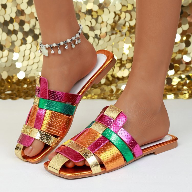 Luxury Brand Designer Shoes Sandals Cross-Border Trade Plus Size Women's Slippers 2024 Summer New Colorful Woven Casual Outdoor Beach Flat Sandal