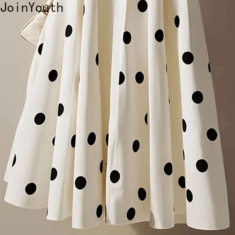 White Polka Dot Skirt for Women 2025 Faldas Mujer De Moda High Waist A-line Jupe Vintage Korean Saia Big Swing Loose Sweet Skirt