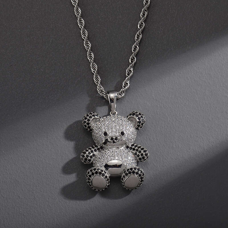 Cute Cartoon Panda Pendant Colorful Zircon Unisex Trendy Hip Hop Necklace Jewelry