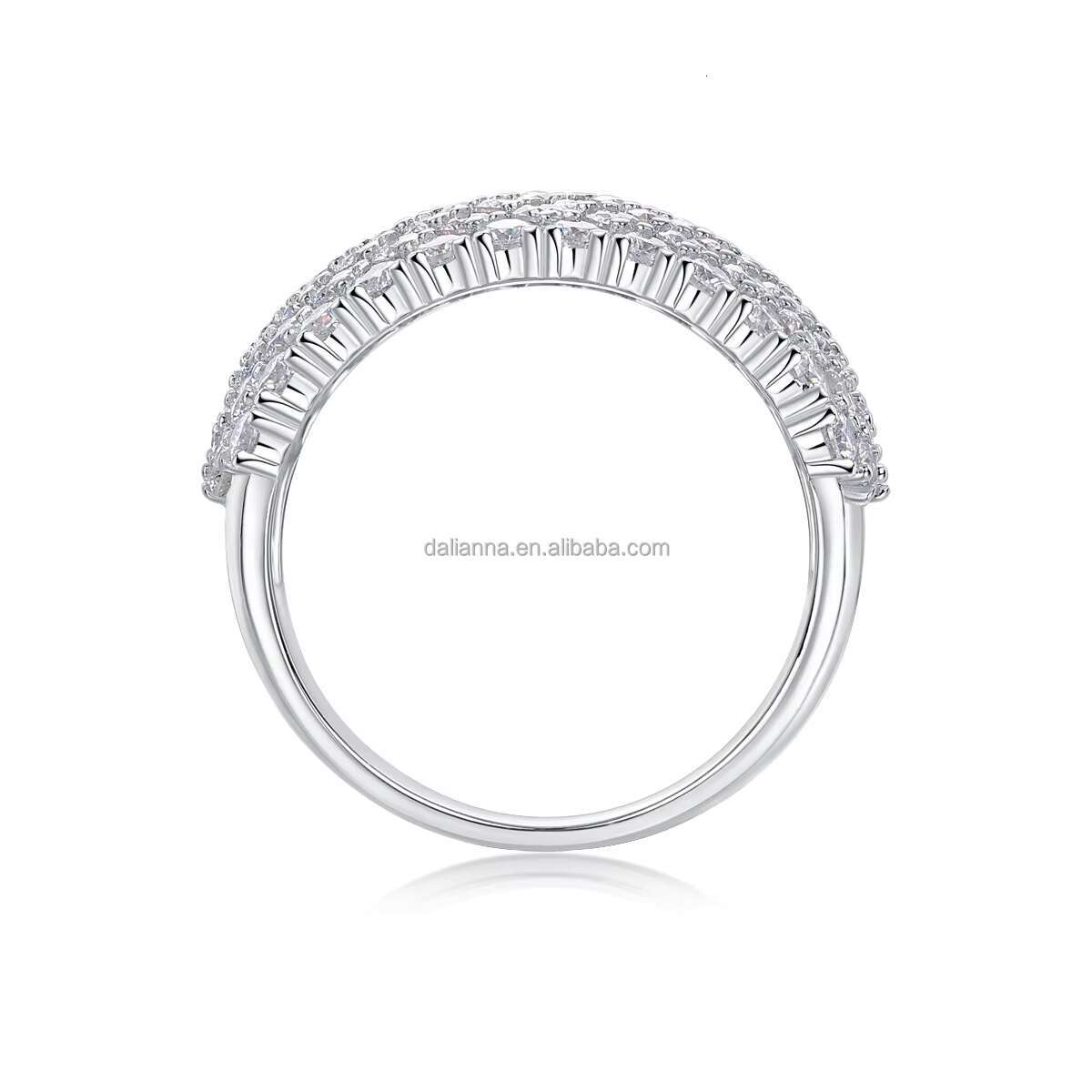 Make a Statement in Modern Mens Fashion with This Attractive 7rows 2mm Moissanite Diamonds Ring Crafted in 925 Sterling Silver