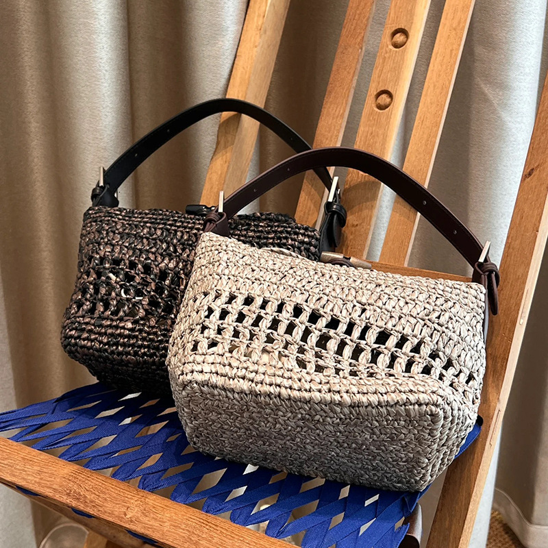 Free shipping designer bag 2025 New Handmade Crochet Shoulder Bag Underarm Bag Straw Feel Spring Summer Vintage Handbag Niche Women Bag Trend