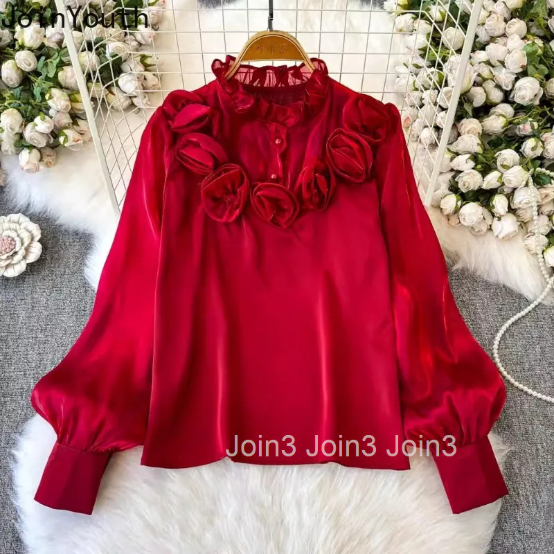Womens Clothing 2 Piece Sets Womens Outfits 3D Floral Lantern Sleeve Shirt High Waist Bodycon Skirt Outfits Temperament Suit