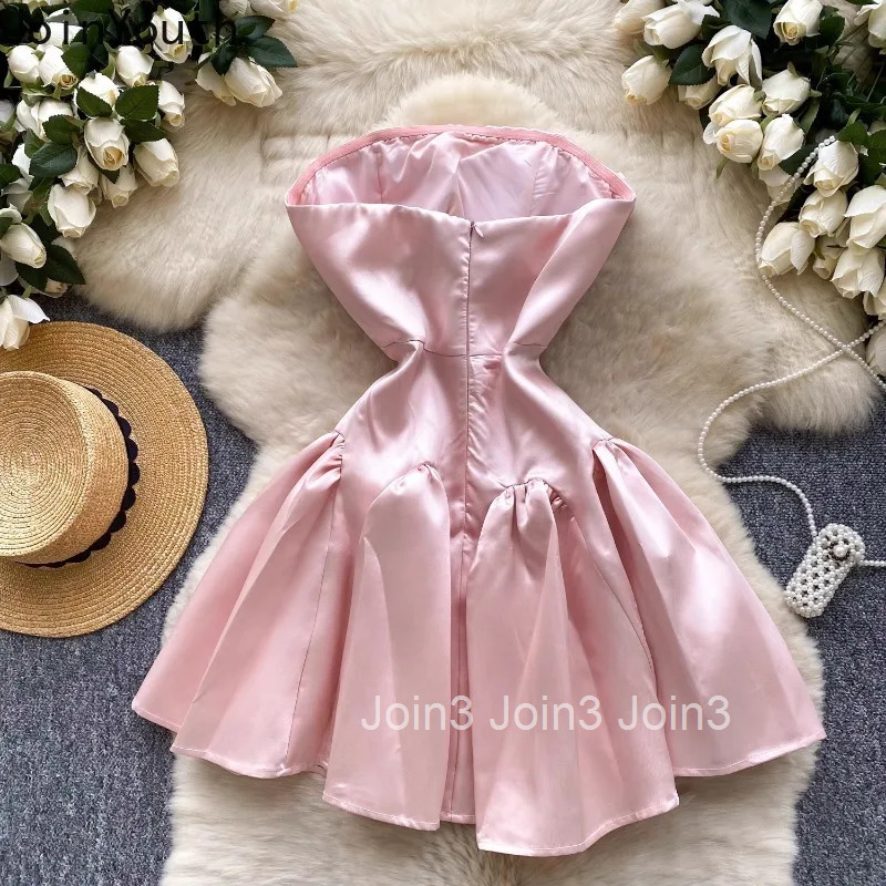 Party Womens Dress 3D Floral Sleeveless Slim Waist Robe Femme 2025 Vestidos De Mujer High Waist Sexy Summer Strapless Dresses