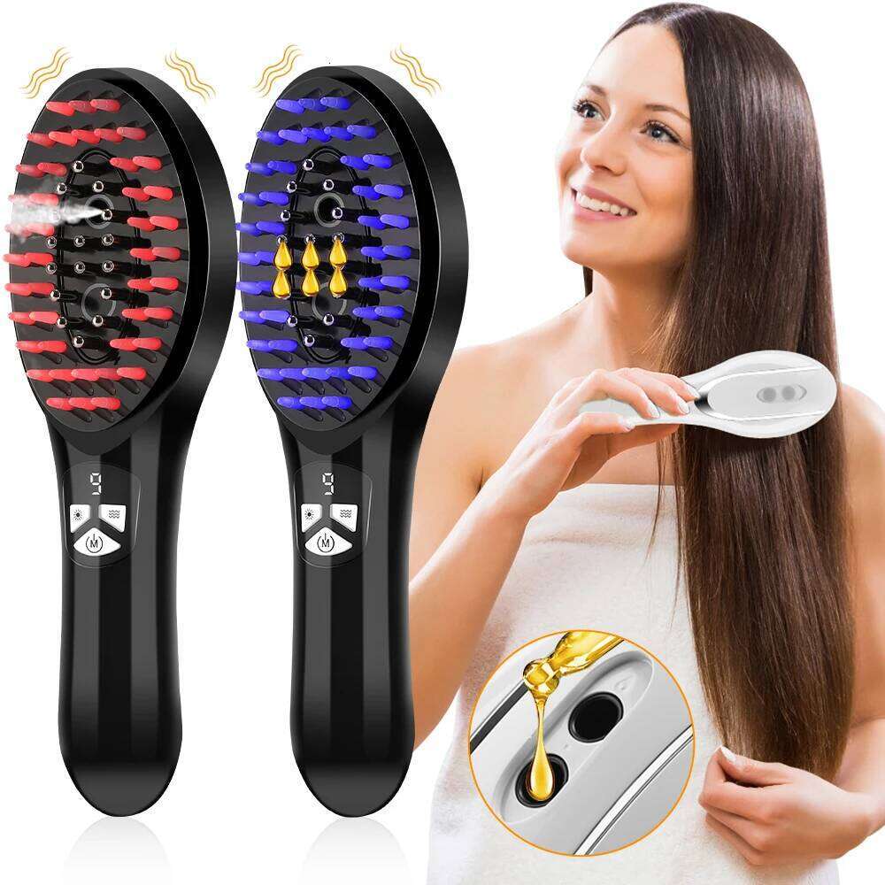 Electric Spray Massage Head Meridian Vibration Massager 660nm Red Blue Light Comb Scalp Applicator Anti Hair Loss