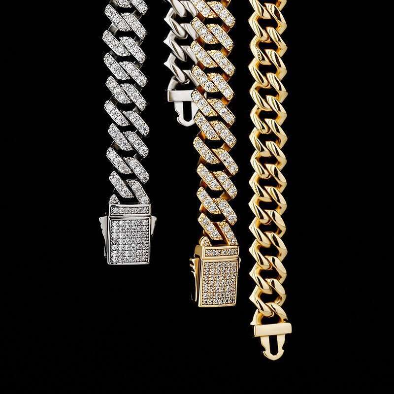 8MM Dia-Shaped Cuban Chain Necklace Full Dia Inlaid Zircon Spring Clasp Hip-Hop Unisex Trendy Jewelry
