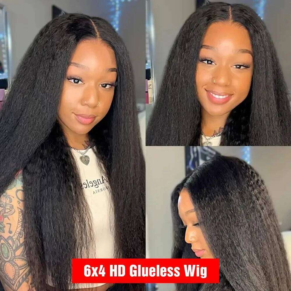 Yaki Kinky Straight Glueless Wigs Ready To Wear Preplucked 4C Edges 13x6 HD Lace Frontal Wig Human Hair For Women 200