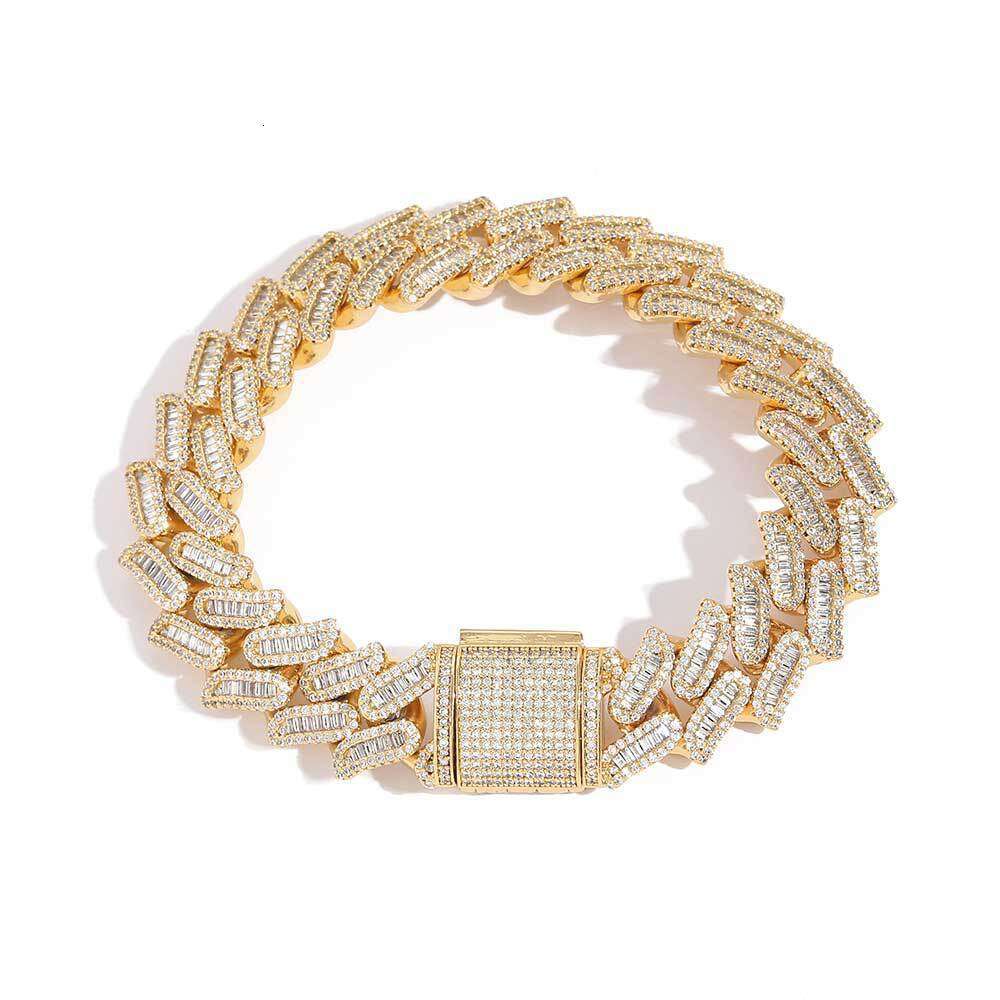 Zircon 15mm Miami Lock Buckle Thorn Cuban Chain Hip Hop Men's Bracelet eecb