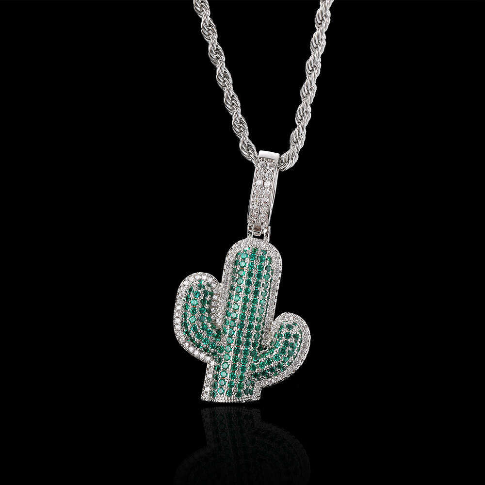 Micro Paved Zircon Solid Cactus Men's Pendant Real Gold Plated Street Fashion Brand Hip Hop Necklace 345f