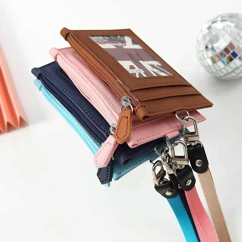 Women Men PU Leather Card Holder Neck Strap Lanyard Business Credit ID Card Badge Wallet Coin Purse Pouch Bus Card Bags Case Z250621