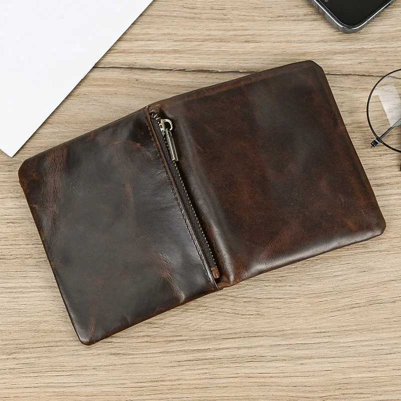 Newsbirds Leather Short Wallet Card Purse Bifold Coins Holder Short Purse Male Leather Mens Wallet Real Cowskin Zipper Wallet Z250621