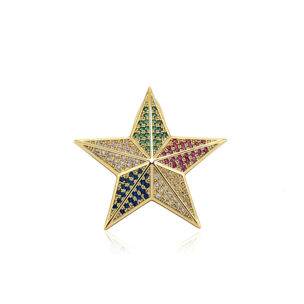 Jin Ao New Men's Hip-Hop Necklace Full Dia Colorful Pentagram Pendant Brooch Copper Inlaid Zircon Trendy Accessories