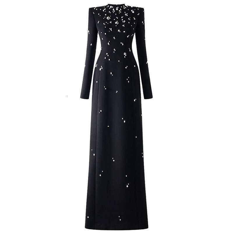 White Skirt Maxi Skirt Elegant Luxurious Beaded And Rhinestone Embellished Long Sleeve Maxi Dress Gown Long Skirt