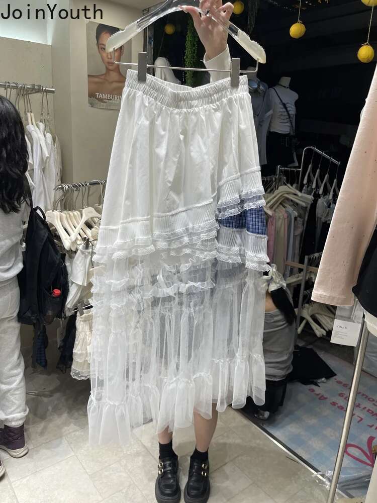 2025 Faldas Mujer De Moda Skirt for Women Patchwork Gauze A-line Jupe Fashion Korean Saia Contrast Color Sweet Summer Skirts