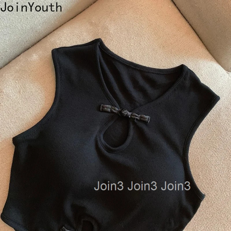Chinese Style Tshirts Women Stand Neck Sleeveless Sexy T Shirt Crop Tops Hollow Out Tunic Summer Tees Y2k T-shirt Ropa Mujer