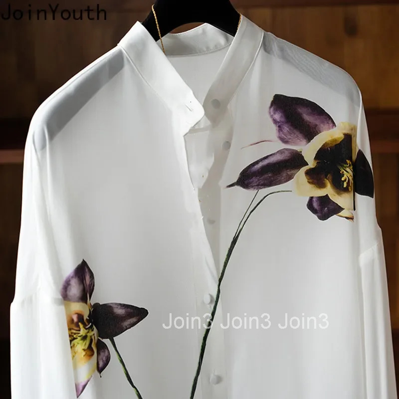 Floral Long Sleeve Womens Shirts Stand Neck Loose Blouses 2025 Blusas Mujer De Moda Loose Vintage Korean Blouse Tops Female
