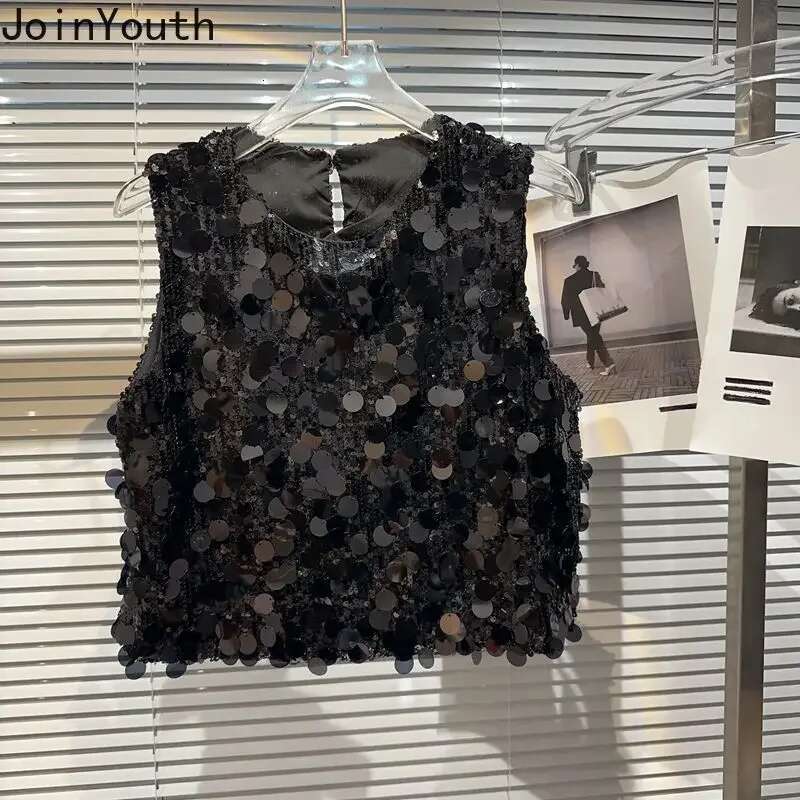Heavy Sequined Y2k Tops Womens Clothing Fashion Loose Tanks 2025 Ropa Mujer Sleeveless Korean Summer Camis Sexy Crop Top 27t781