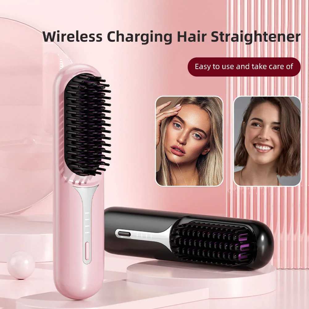 Adjustable Temperature Hair Brush Cordless Hair Straightener Brush with Fast Heating Negative Ions for Fluffy Curly for ElectricXJ250621