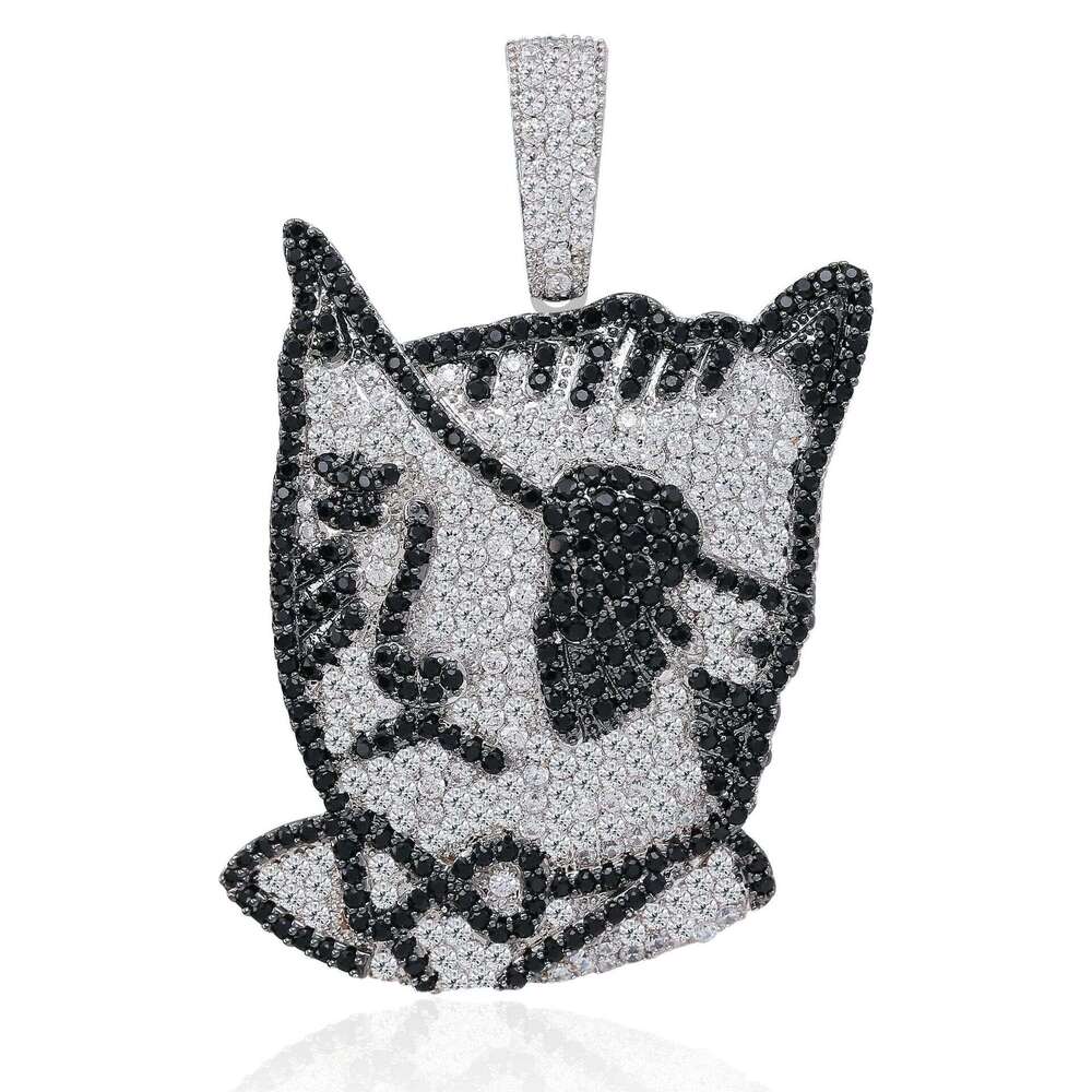 Jin Ao New Pirate One-Eyed Cat Personality Cartoon Hip-Hop Pendant Full Zircon Black and White Necklace Jewelry
