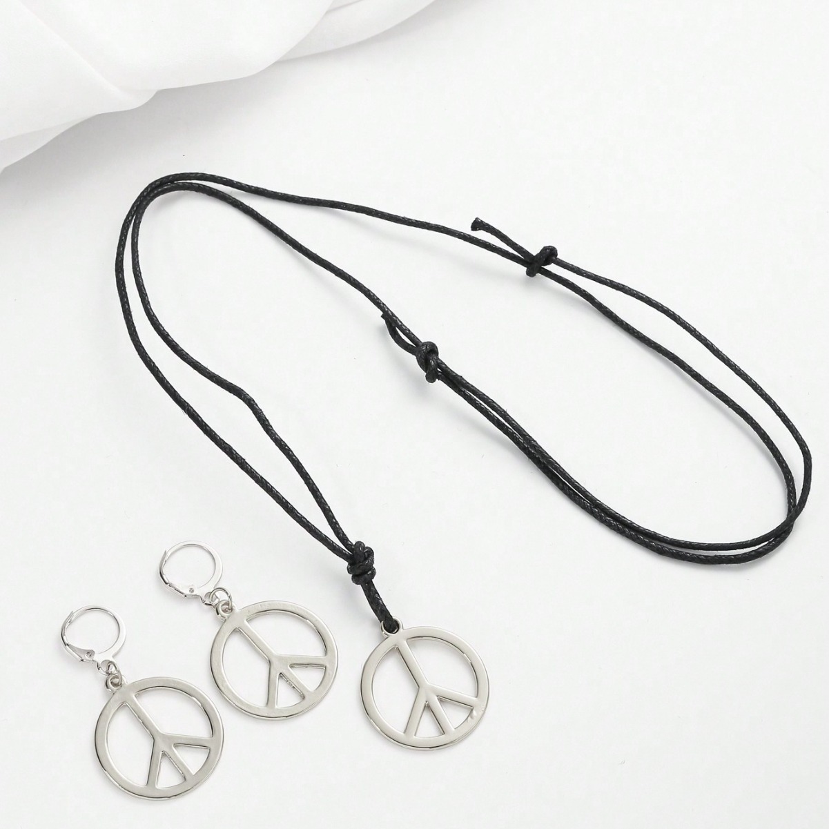 New Anti-War Peace Sign Pendant Necklace Set Vintage Style Long Chain Earrings